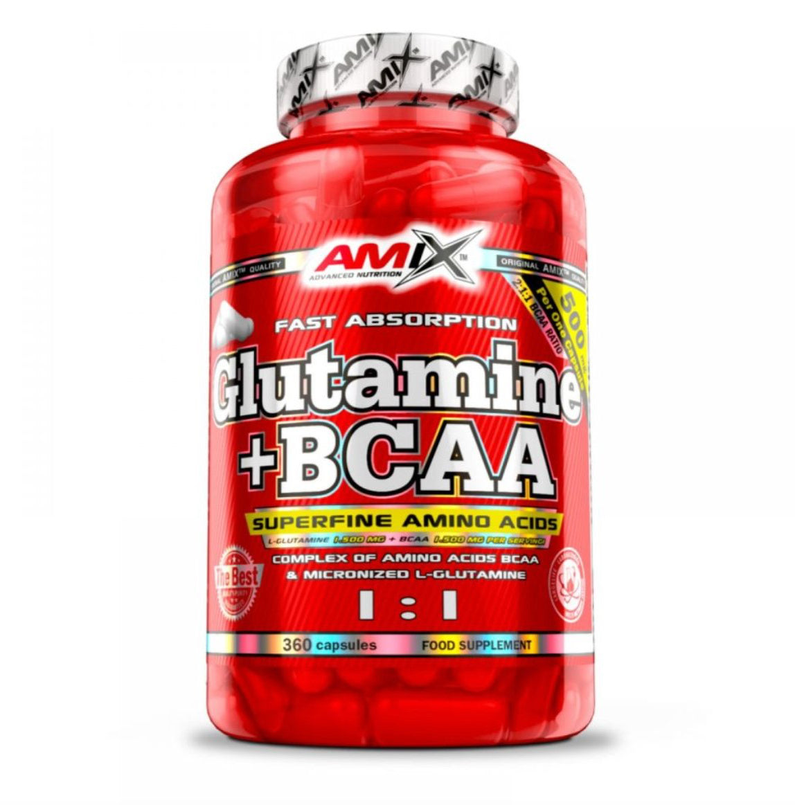 Glutamina + Bcaa´s Aminoácidos Ramificados 360 Caps - Amix - NUTRIFIT