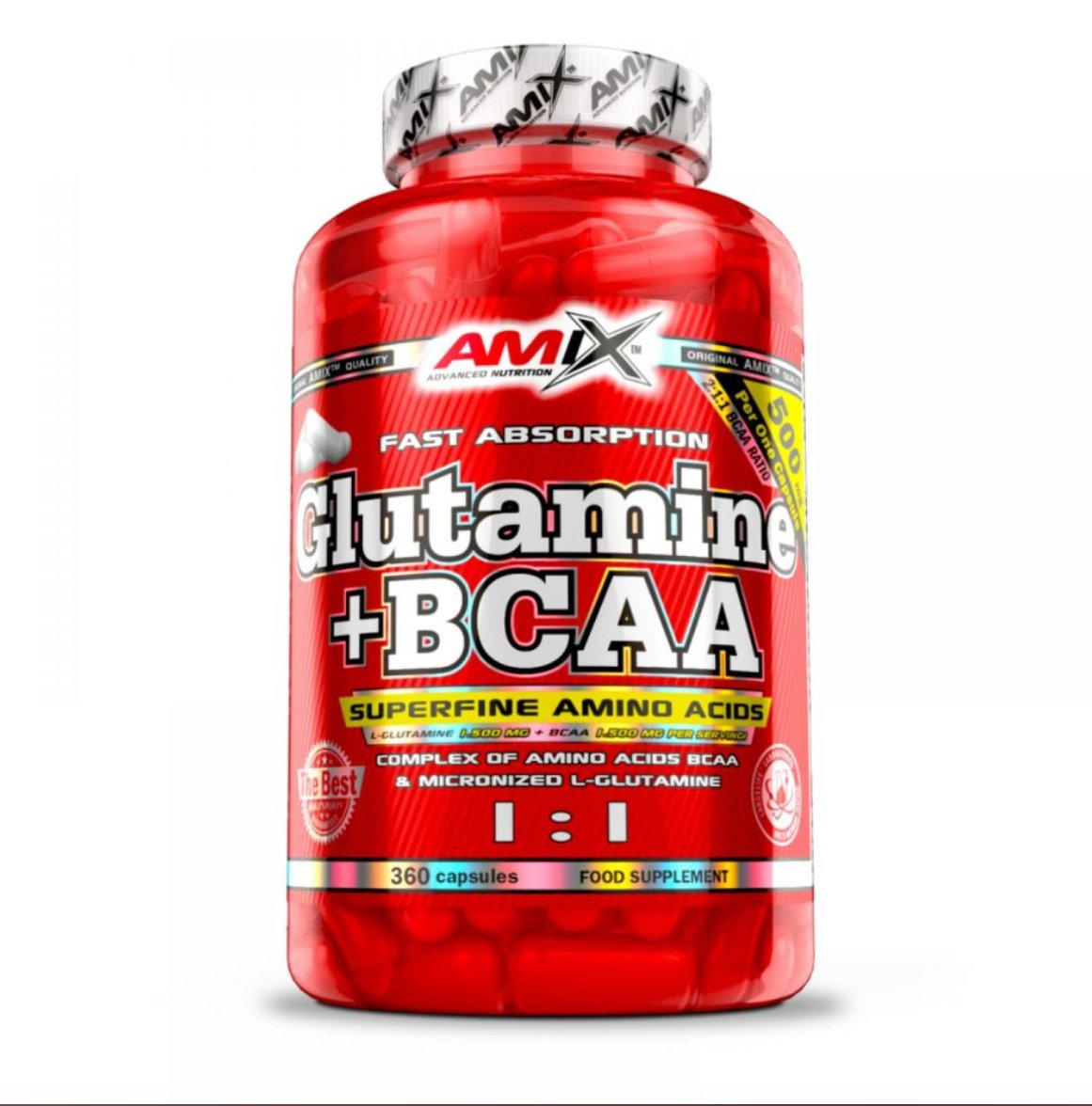 Glutamina + Bcaa´s Aminoácidos Ramificados 360 Caps - Amix - NUTRIFIT